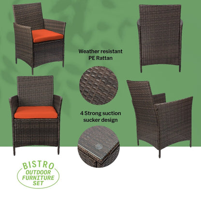 Set da bistrot da giardino in rattan da 3 pezzi Pyramid Home Decor