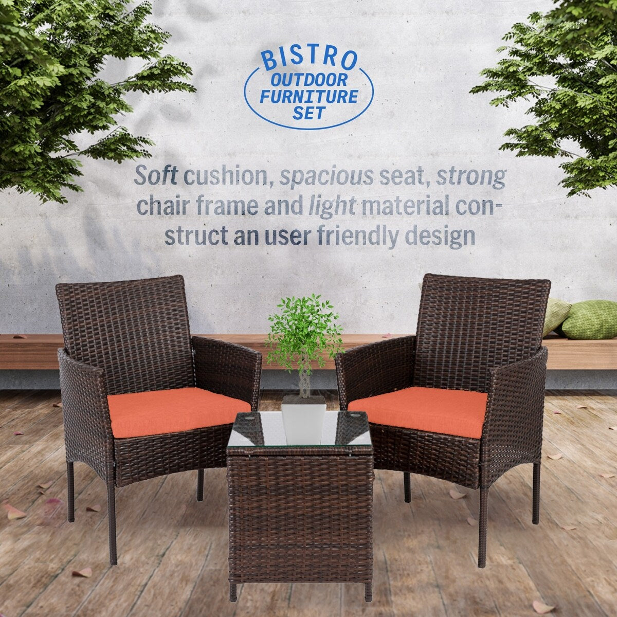 Set da bistrot da giardino in rattan da 3 pezzi Pyramid Home Decor