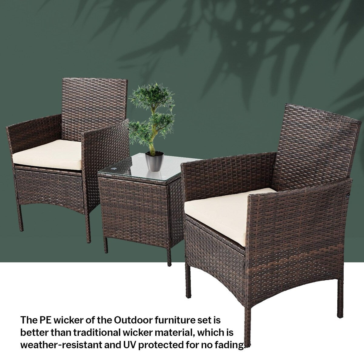 Set da bistrot da giardino in rattan da 3 pezzi Pyramid Home Decor