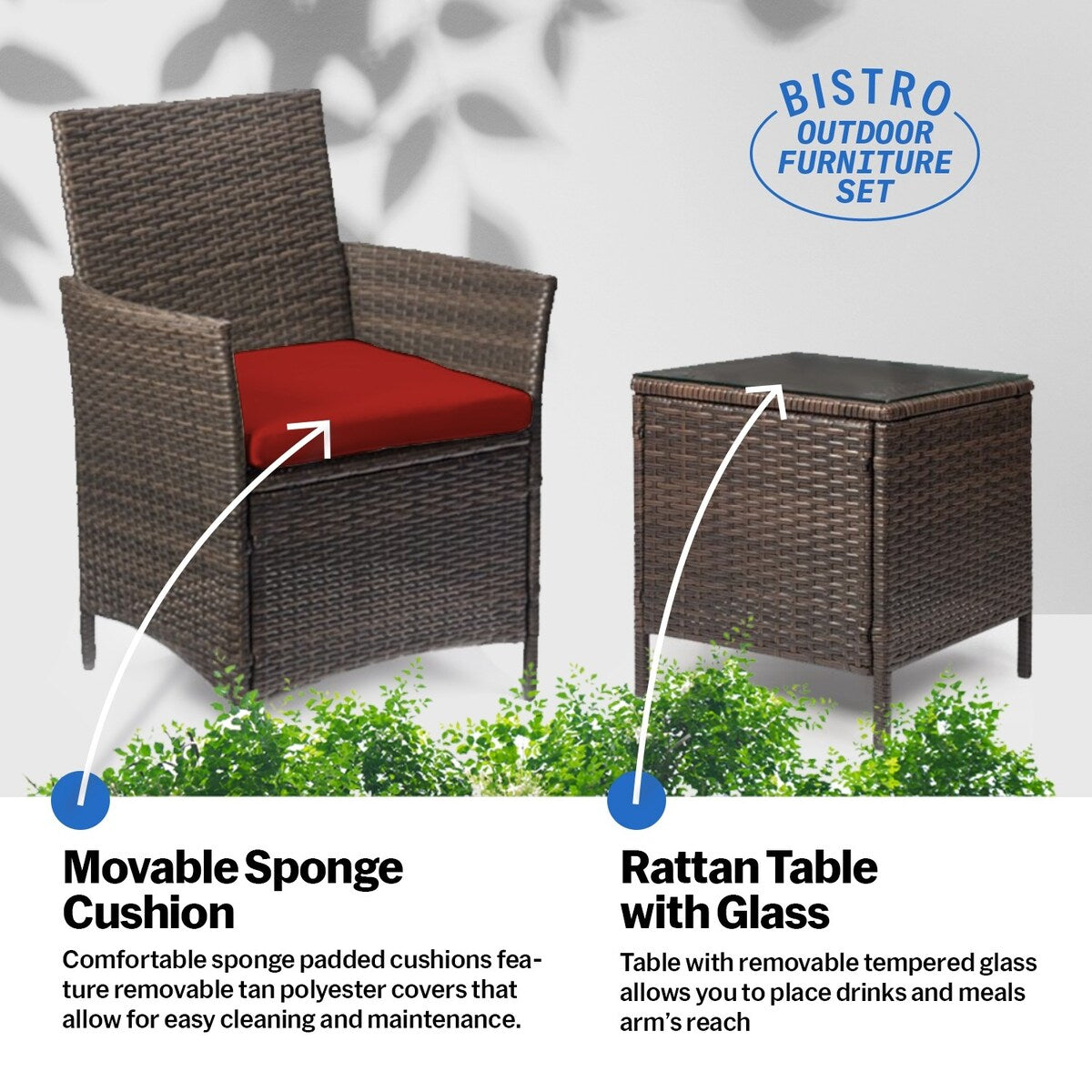 Set da bistrot da giardino in rattan da 3 pezzi Pyramid Home Decor