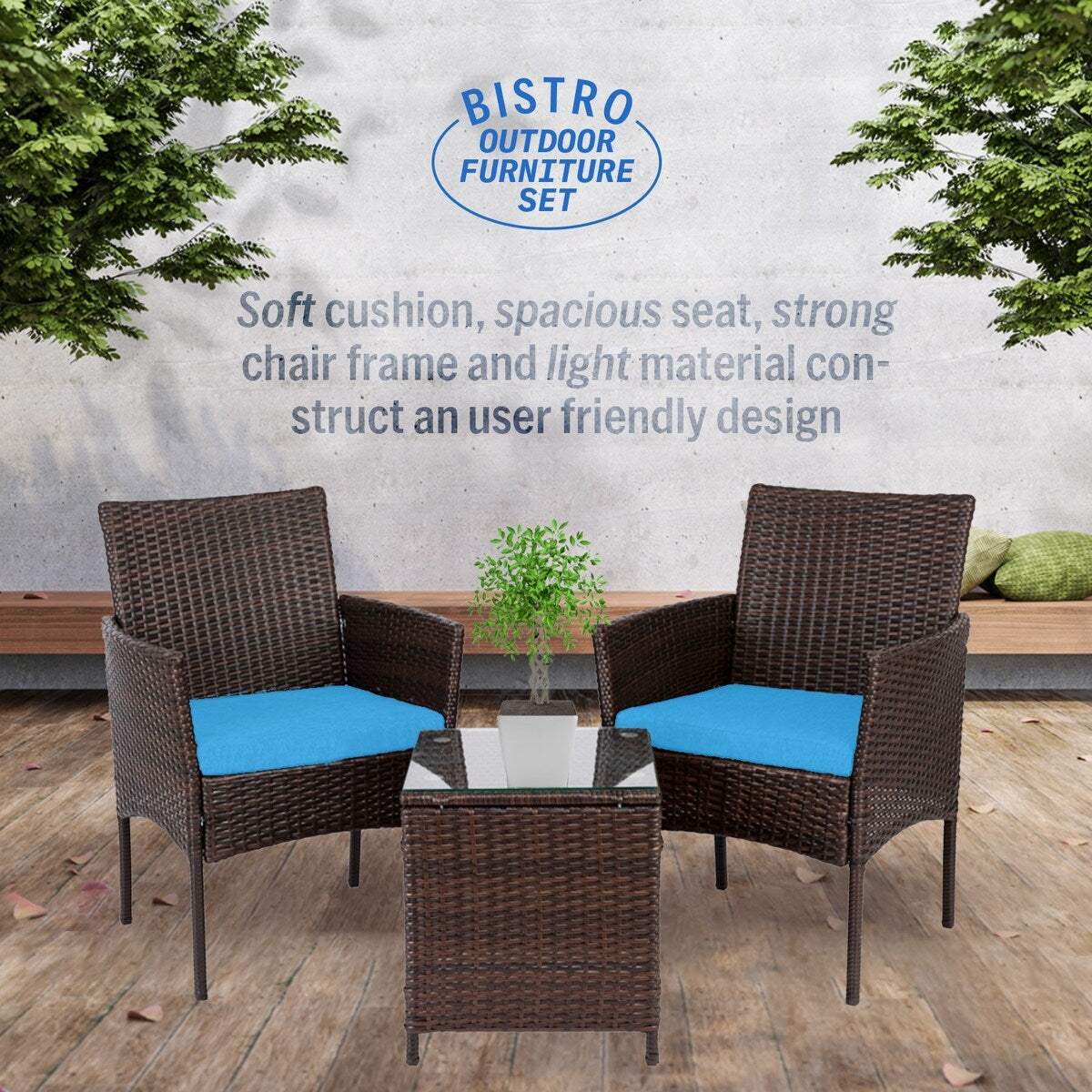 Set da bistrot da giardino in rattan da 3 pezzi Pyramid Home Decor