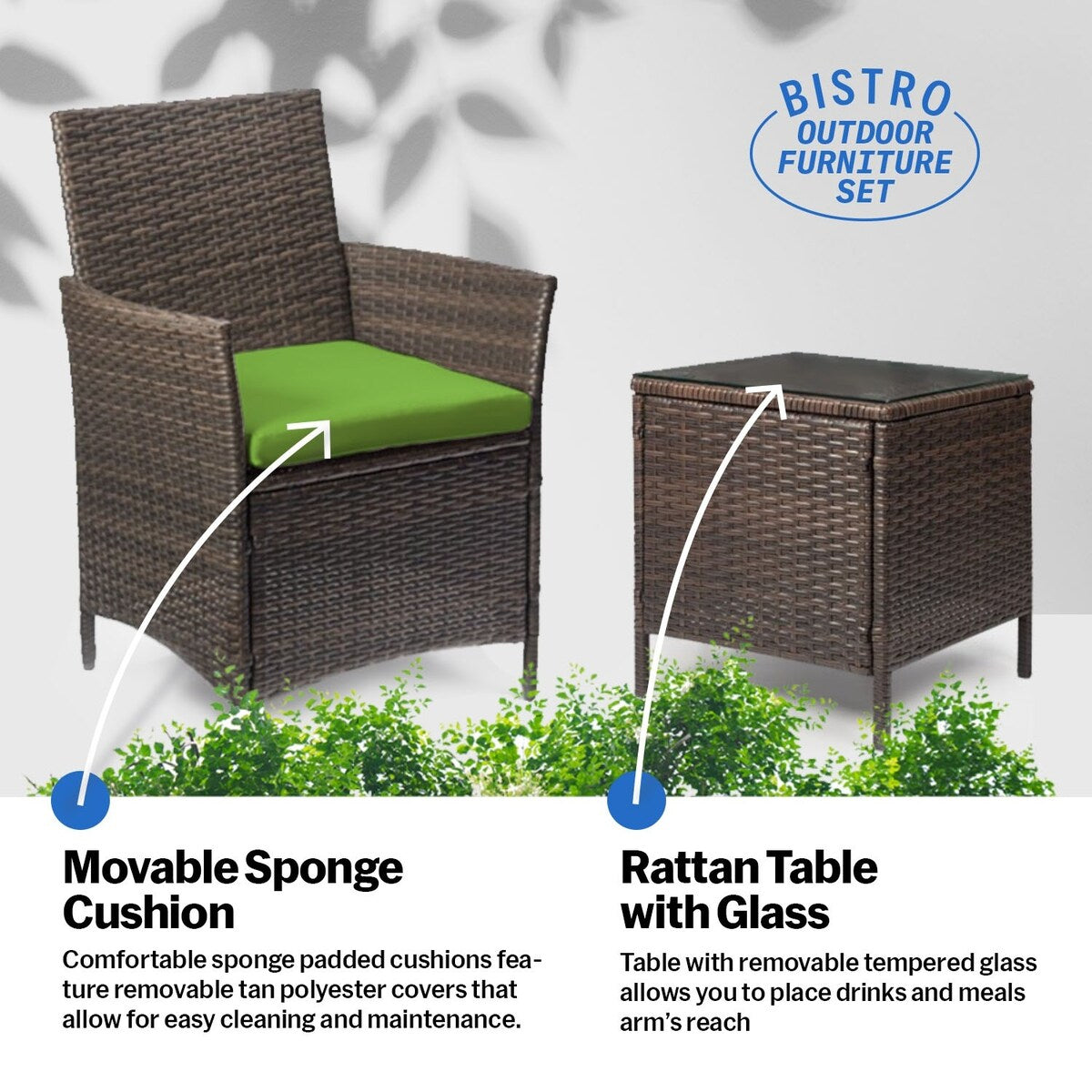 Set da bistrot da giardino in rattan da 3 pezzi Pyramid Home Decor