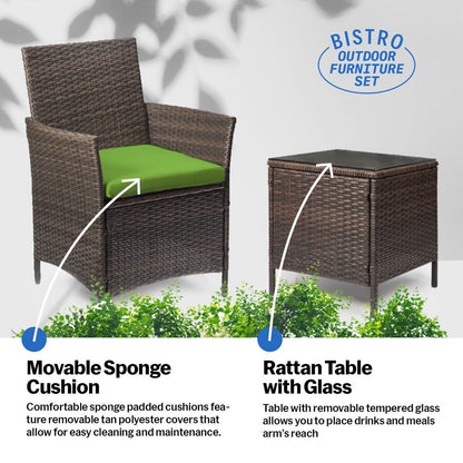 Set da bistrot da giardino in rattan da 3 pezzi Pyramid Home Decor