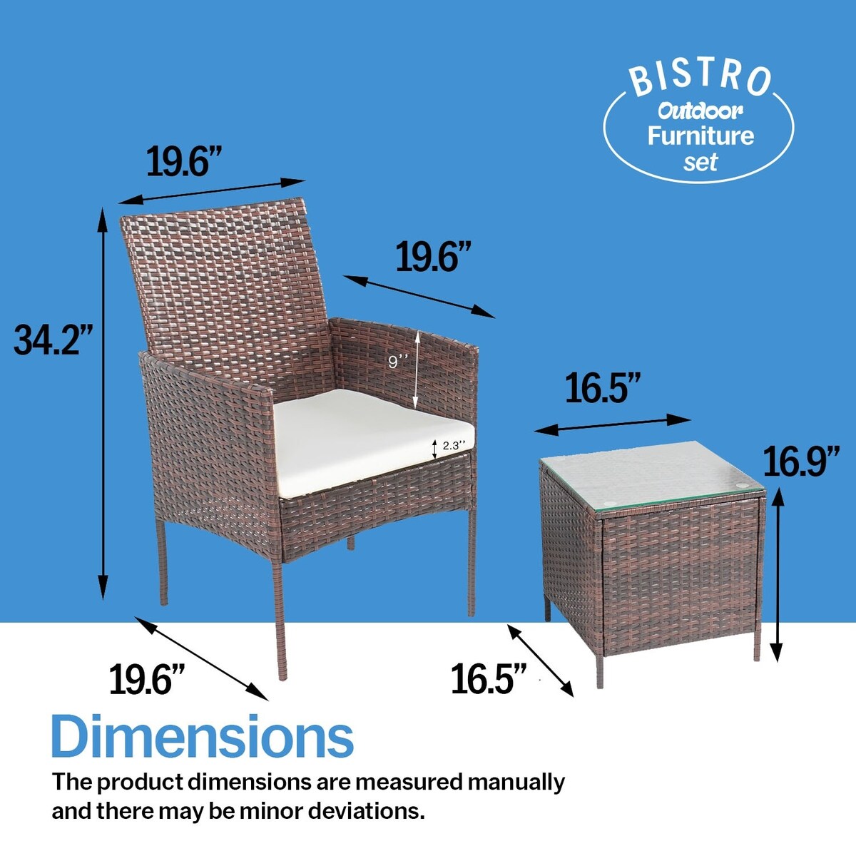 Set da bistrot da giardino in rattan da 3 pezzi Pyramid Home Decor
