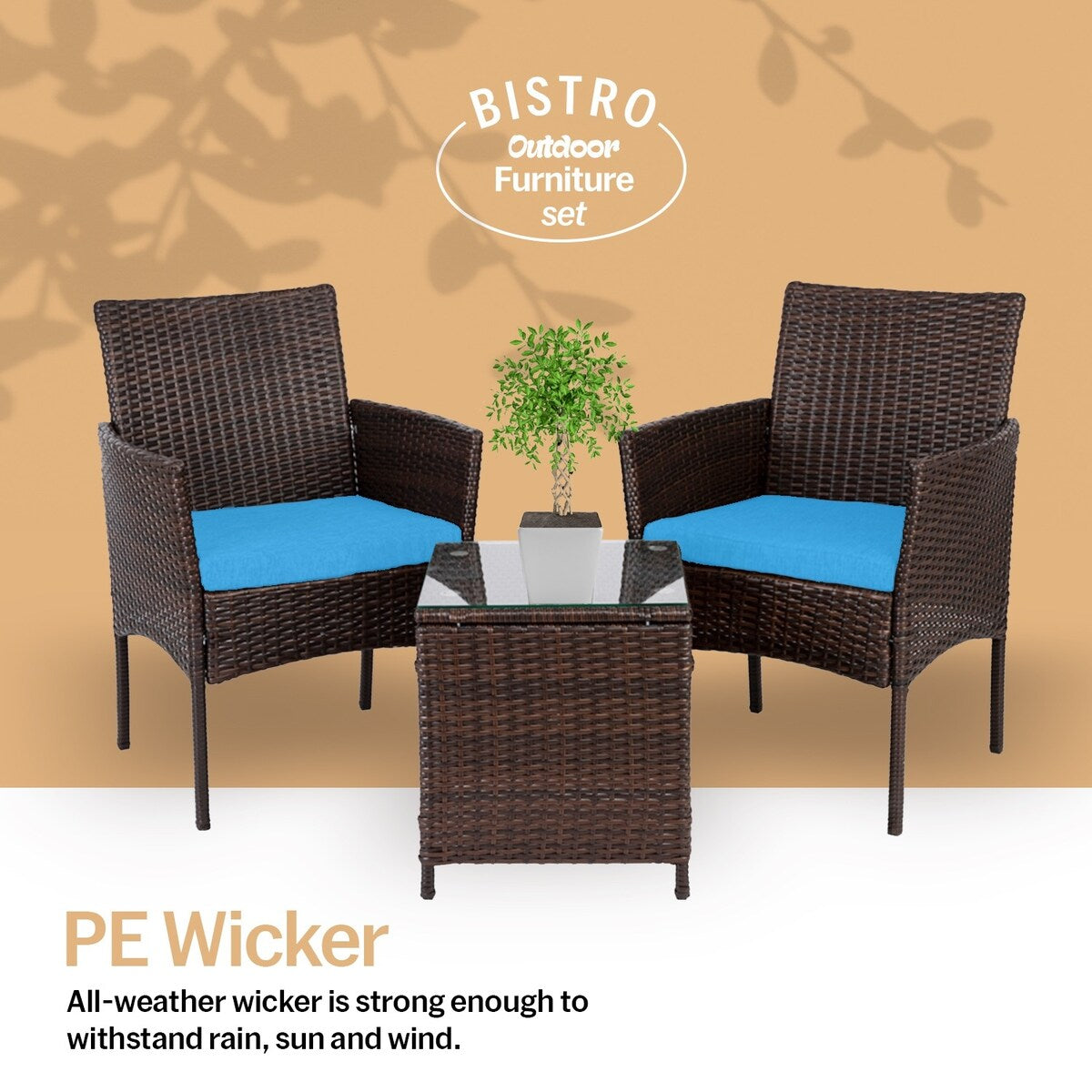 Set da bistrot da giardino in rattan da 3 pezzi Pyramid Home Decor