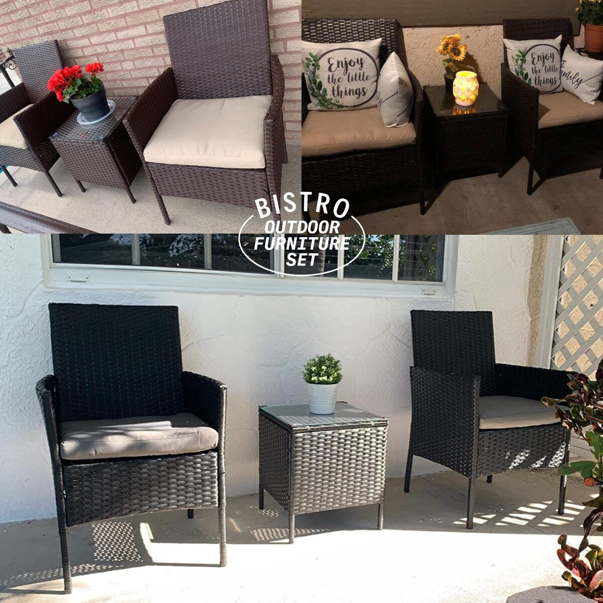 Set da bistrot da giardino in rattan da 3 pezzi Pyramid Home Decor