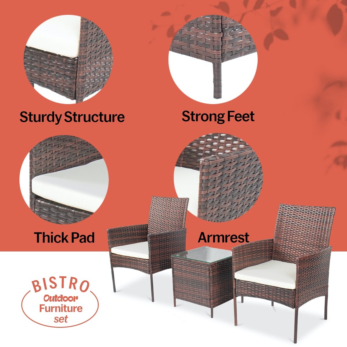 Set da bistrot da giardino in rattan da 3 pezzi Pyramid Home Decor