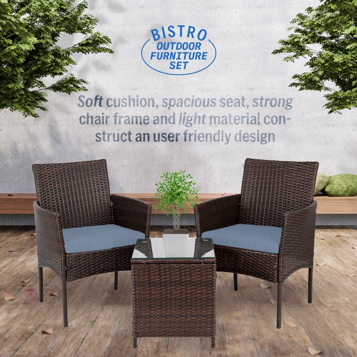 Set da bistrot da giardino in rattan da 3 pezzi Pyramid Home Decor