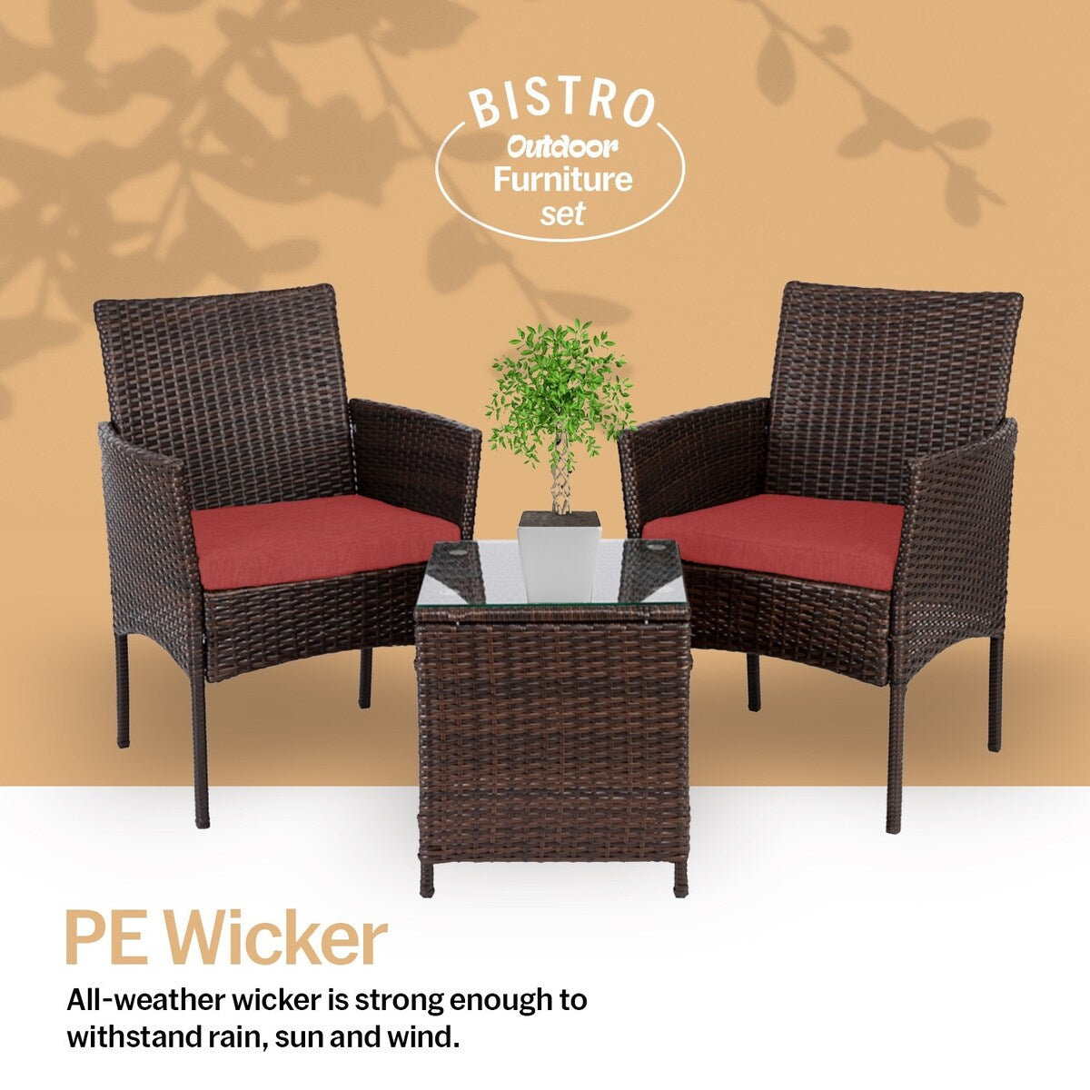Set da bistrot da giardino in rattan da 3 pezzi Pyramid Home Decor