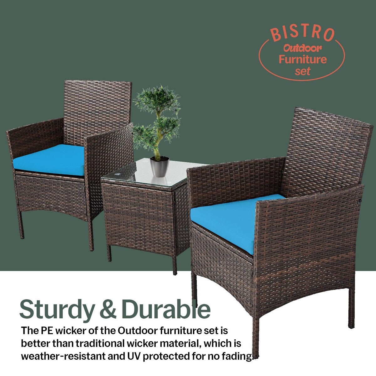 Set da bistrot da giardino in rattan da 3 pezzi Pyramid Home Decor