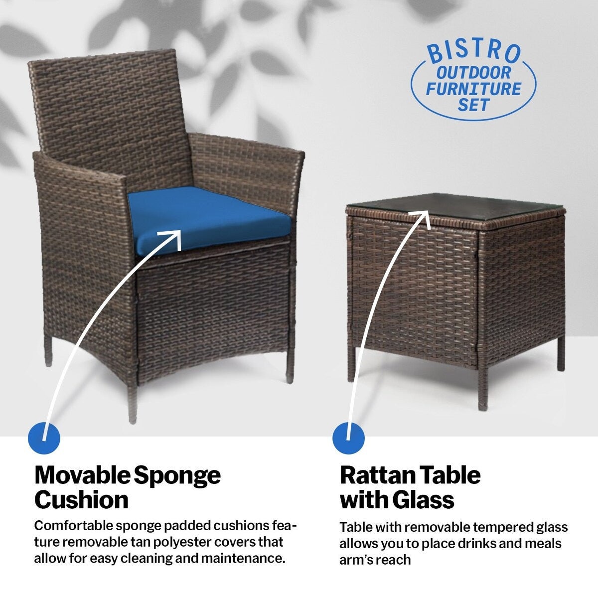 Set da bistrot da giardino in rattan da 3 pezzi Pyramid Home Decor