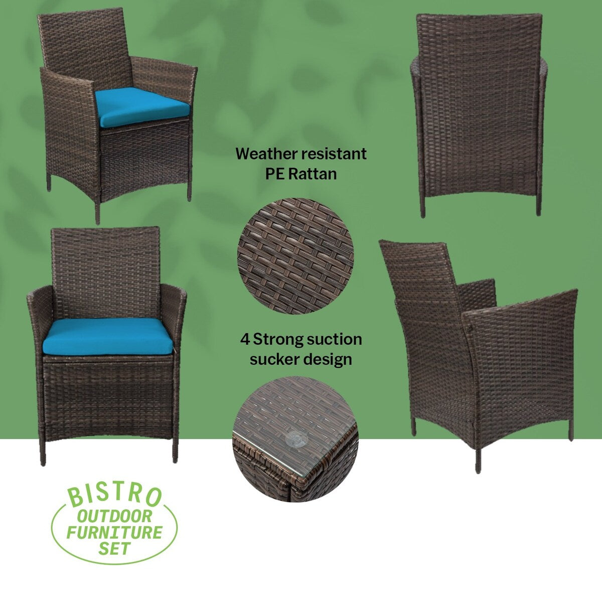 Set da bistrot da giardino in rattan da 3 pezzi Pyramid Home Decor