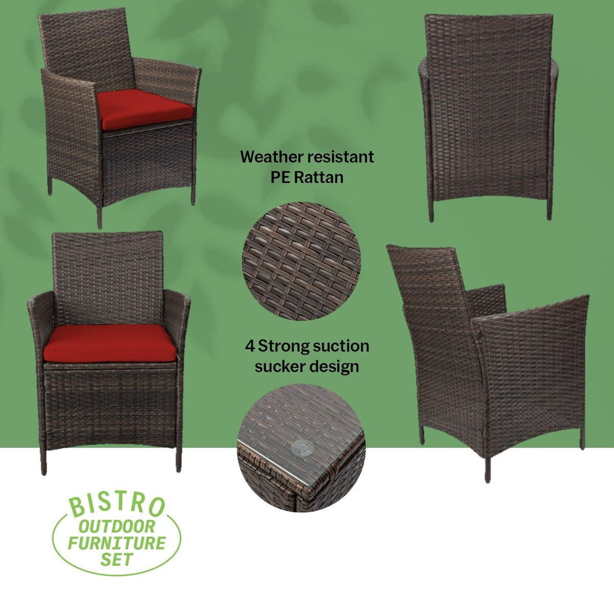 Set da bistrot da giardino in rattan da 3 pezzi Pyramid Home Decor