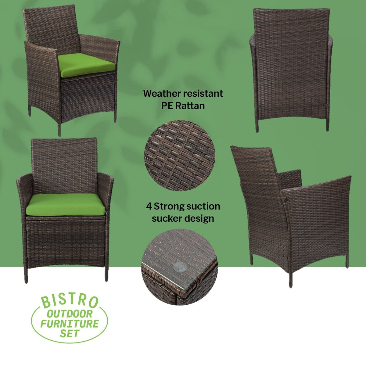 Set da bistrot da giardino in rattan da 3 pezzi Pyramid Home Decor