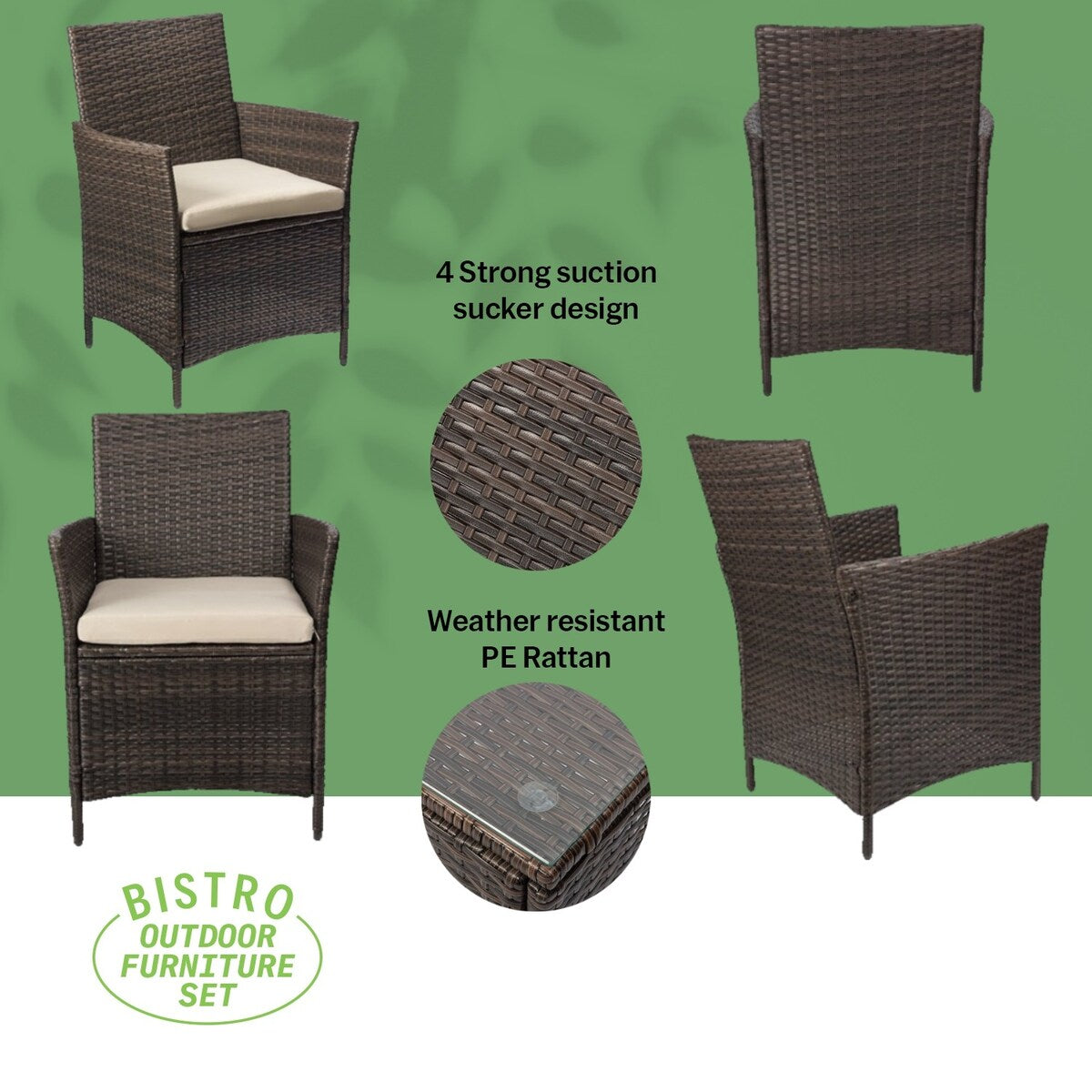 Set da bistrot da giardino in rattan da 3 pezzi Pyramid Home Decor