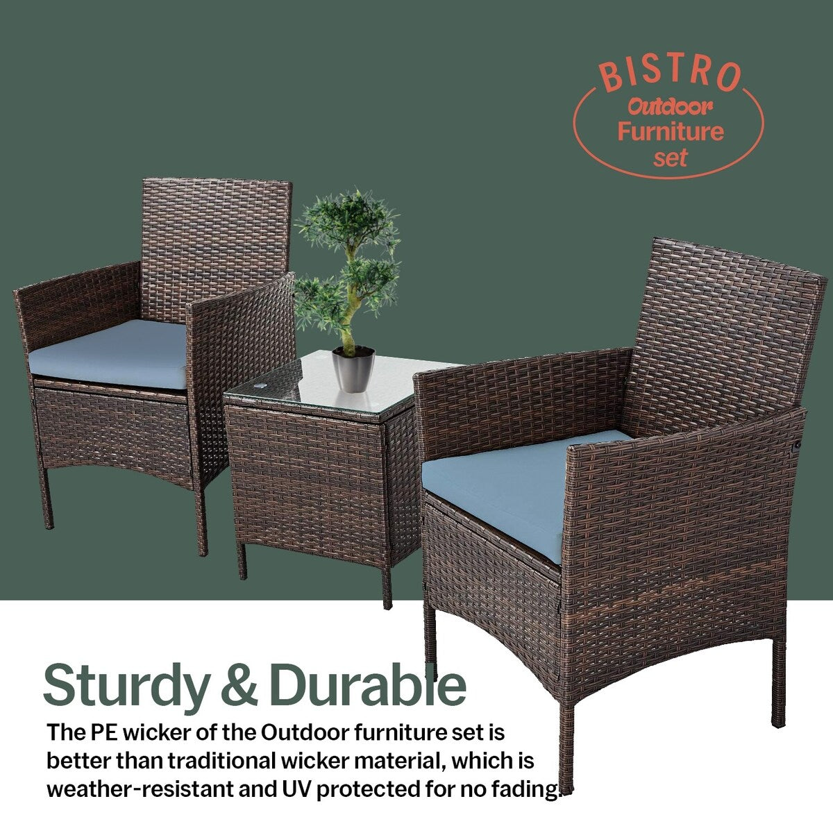 Set da bistrot da giardino in rattan da 3 pezzi Pyramid Home Decor