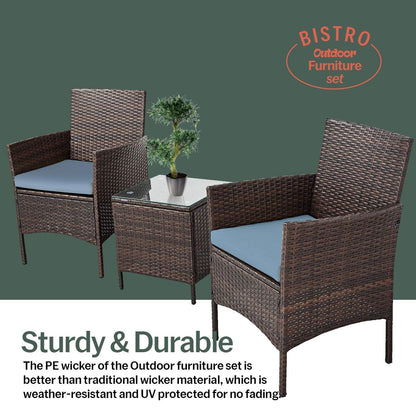 Set da bistrot da giardino in rattan da 3 pezzi Pyramid Home Decor