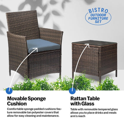 Set da bistrot da giardino in rattan da 3 pezzi Pyramid Home Decor