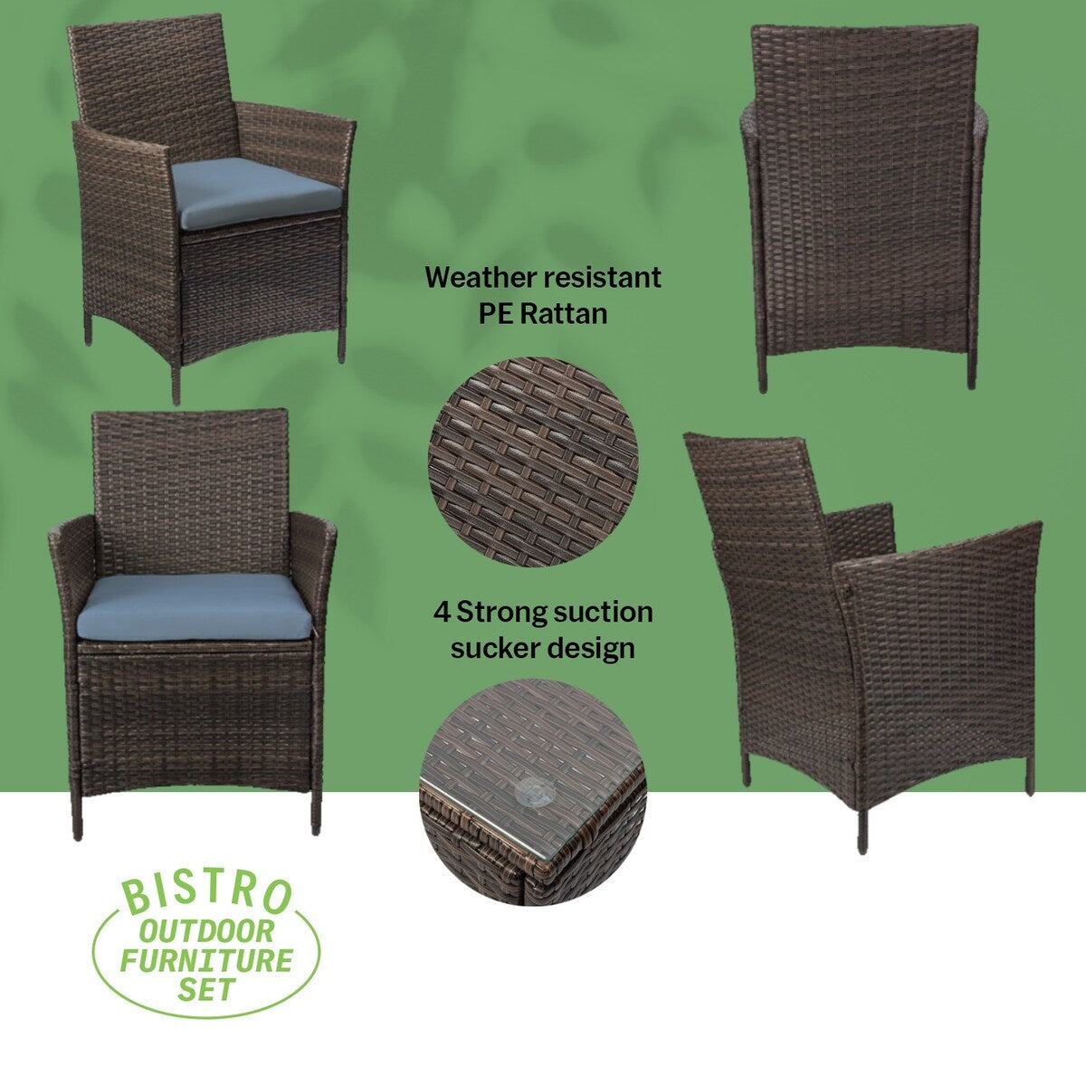 Set da bistrot da giardino in rattan da 3 pezzi Pyramid Home Decor