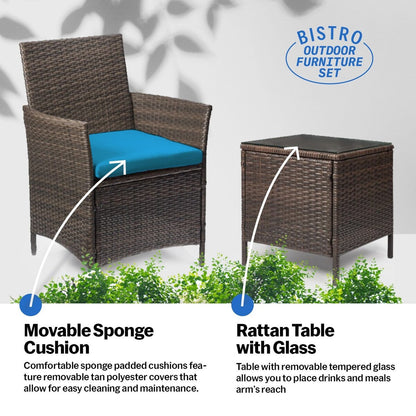 Set da bistrot da giardino in rattan da 3 pezzi Pyramid Home Decor