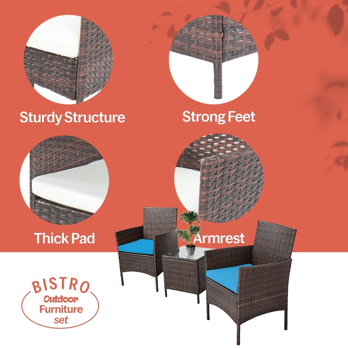 Set da bistrot da giardino in rattan da 3 pezzi Pyramid Home Decor