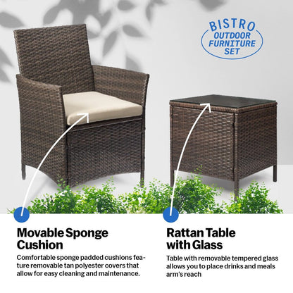 Set da bistrot da giardino in rattan da 3 pezzi Pyramid Home Decor