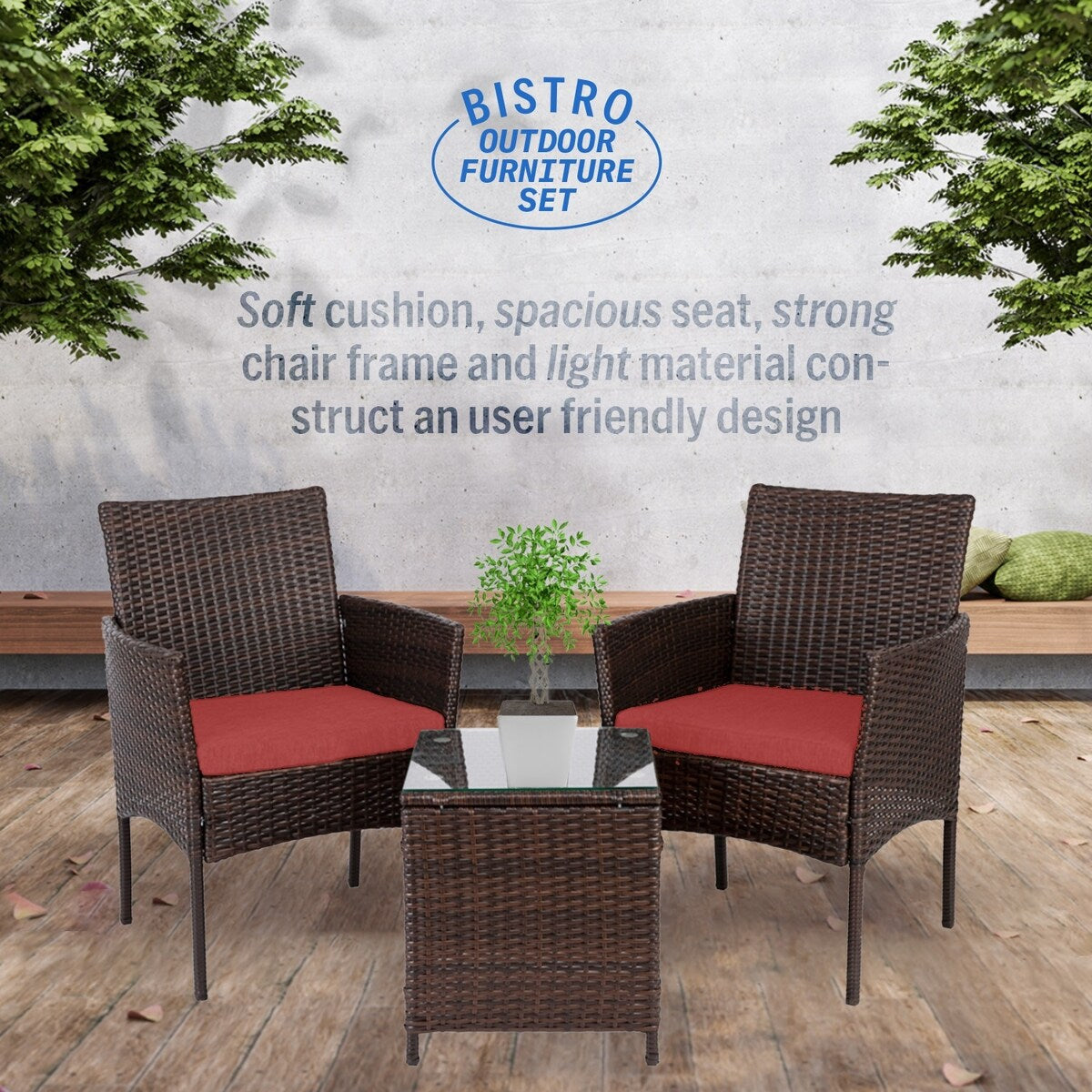 Set da bistrot da giardino in rattan da 3 pezzi Pyramid Home Decor
