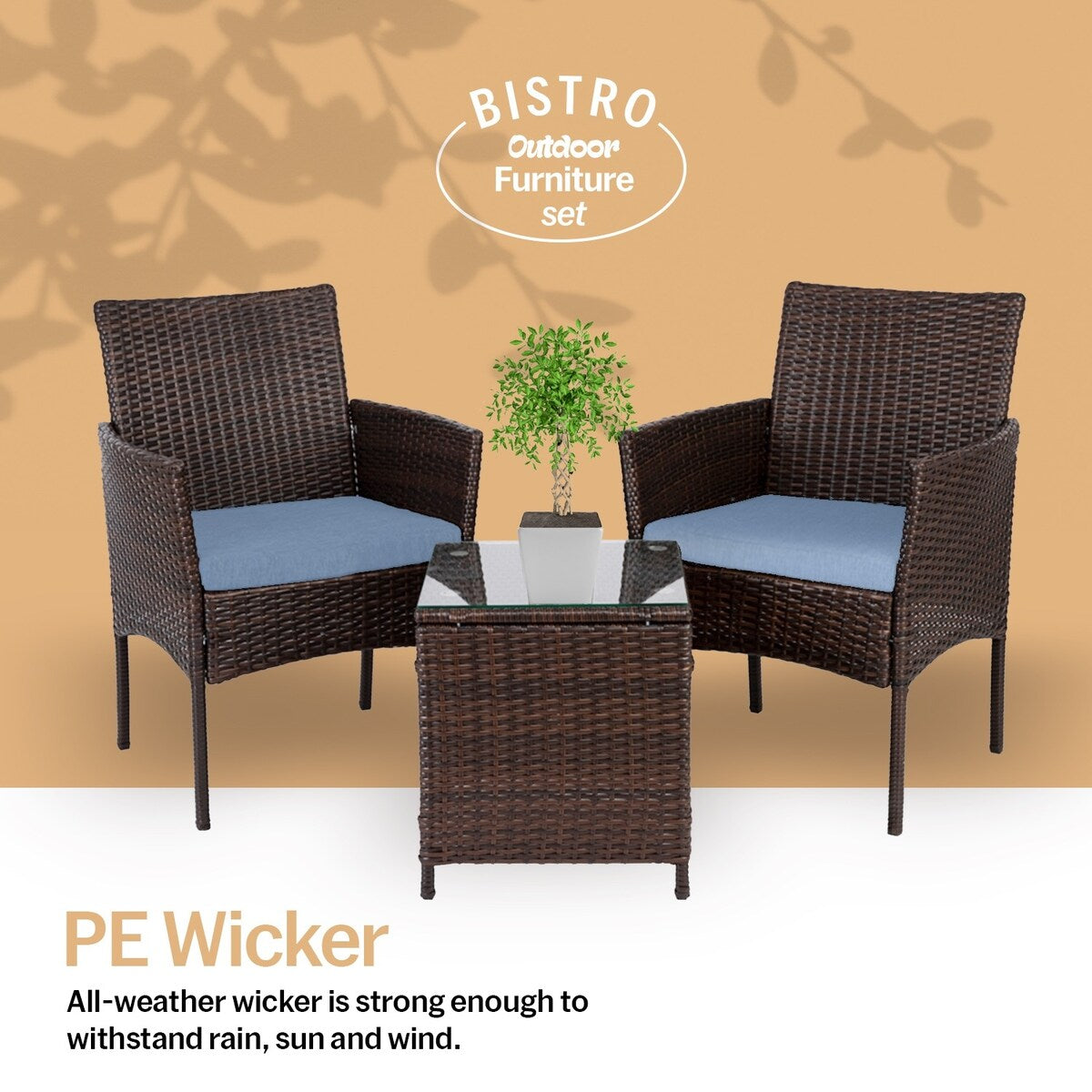 Set da bistrot da giardino in rattan da 3 pezzi Pyramid Home Decor