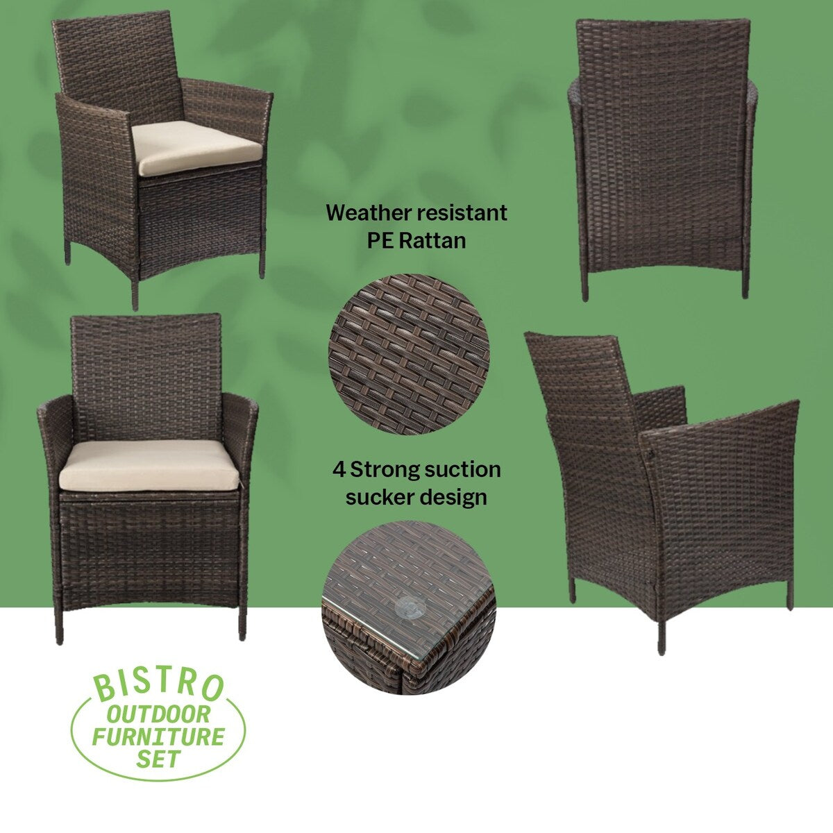 Set da bistrot da giardino in rattan da 3 pezzi Pyramid Home Decor