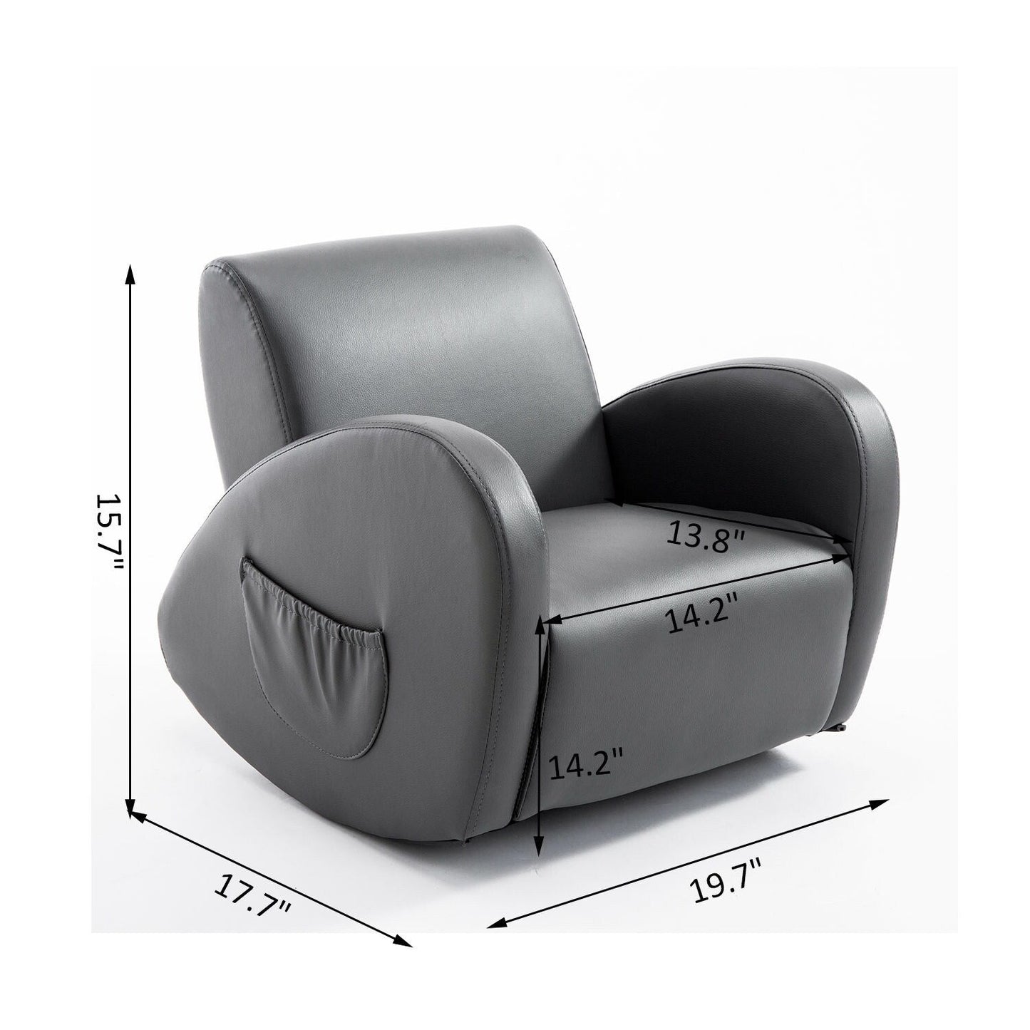 Divano a dondolo per bambini Qaba 20, poltrona con base a dondolo, 2 tasche laterali e materiale PU resistente, grigio