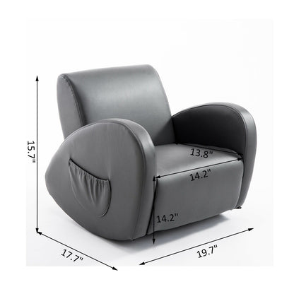 Divano a dondolo per bambini Qaba 20, poltrona con base a dondolo, 2 tasche laterali e materiale PU resistente, grigio