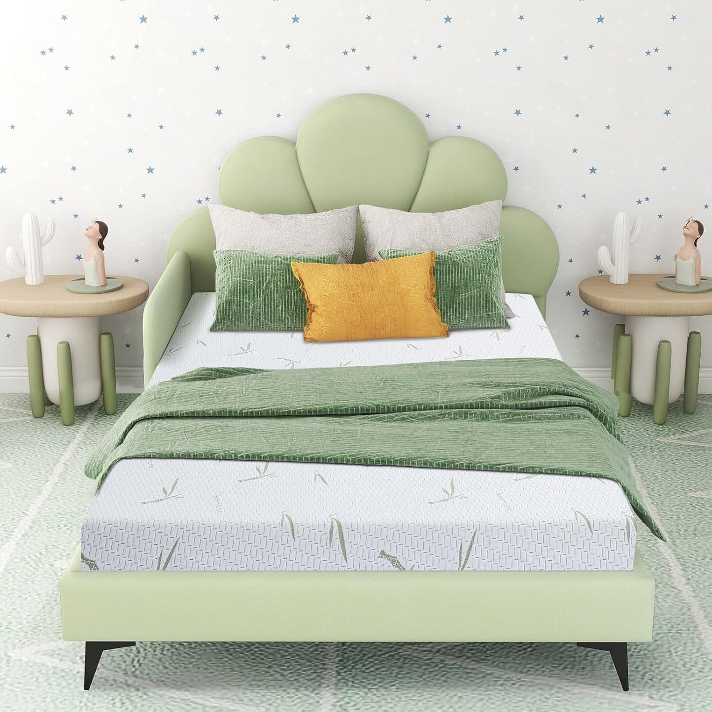 Materasso Queen, memory foam da 6 pollici, fodera in bambù traspirante, gel al tè verde di media rigidità