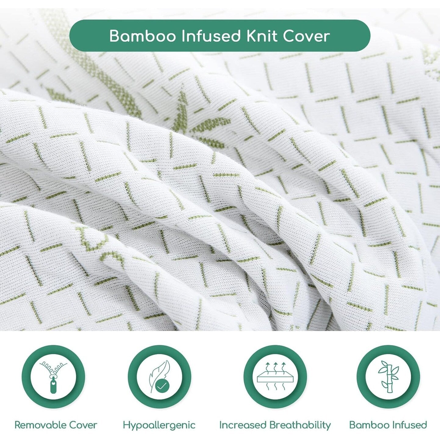 Materasso Queen, memory foam da 6 pollici, fodera in bambù traspirante, gel al tè verde di media rigidità