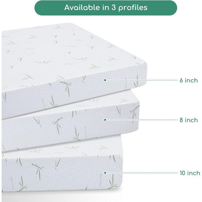 Materasso Queen, memory foam da 6 pollici, fodera in bambù traspirante, gel al tè verde di media rigidità