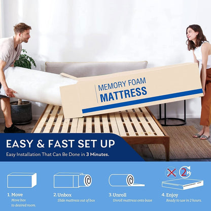 Materasso Queen da 12 pollici in memory foam gel, sensazione media, ipoallergenico, traspirante, in una scatola