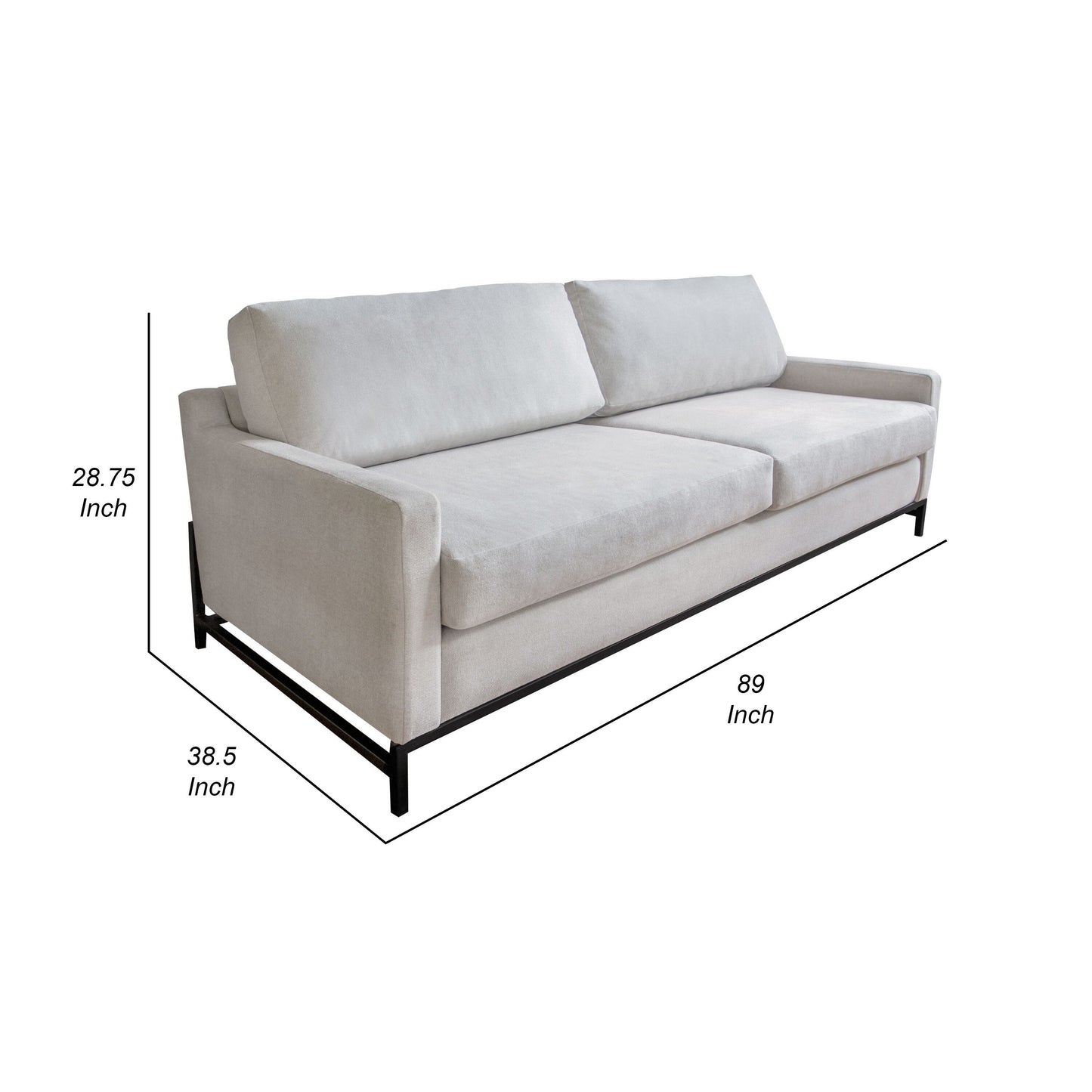 Divano Raed, 2 cuscini lombari, 89 pollici, legno massello, nero, poliestere beige