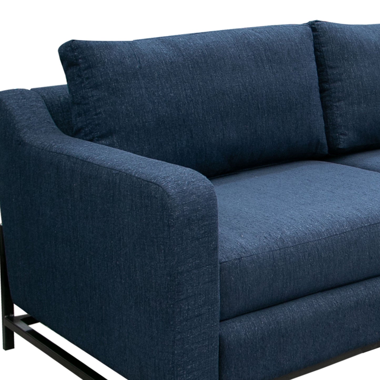 Divano Raed, 2 cuscini lombari, 89 pollici, legno massello, nero, poliestere blu