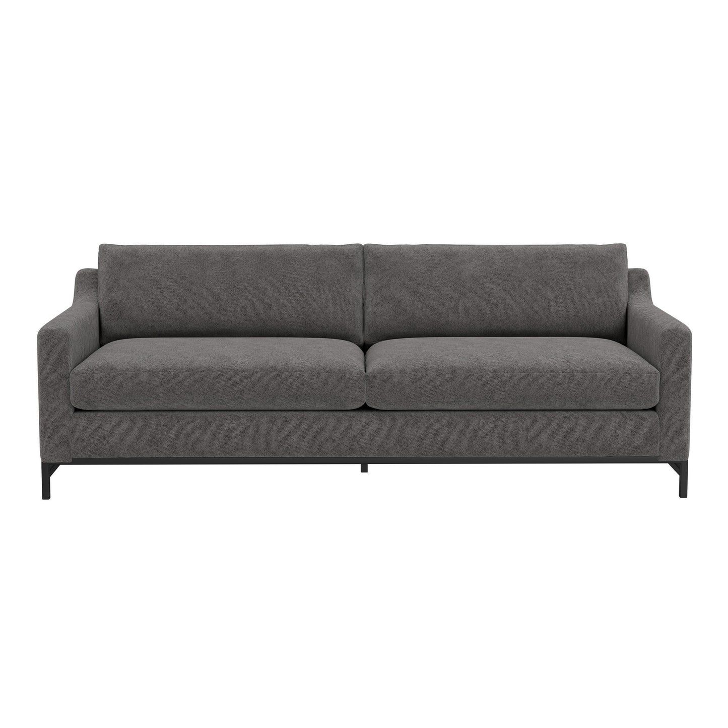 Divano Raed, 2 cuscini lombari, 89 pollici, legno massello, nero, poliestere grigio