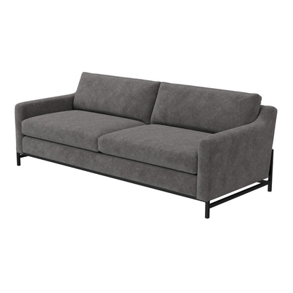 Divano Raed, 2 cuscini lombari, 89 pollici, legno massello, nero, poliestere grigio