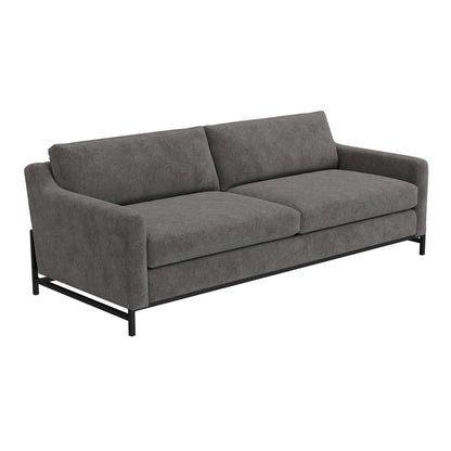 Divano Raed, 2 cuscini lombari, 89 pollici, legno massello, nero, poliestere grigio