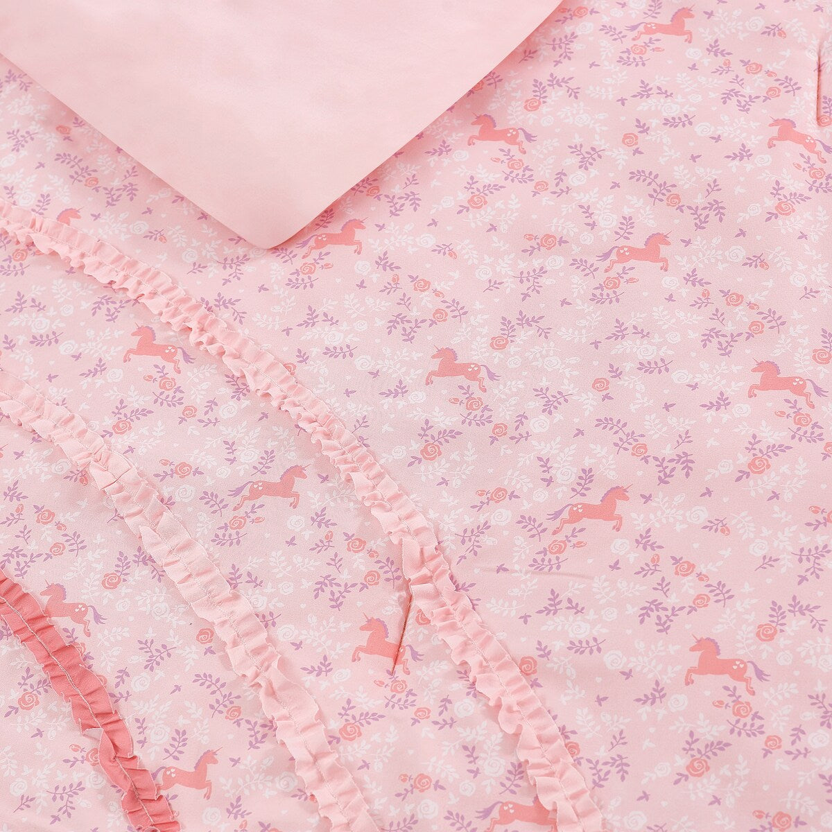 Set copripiumino in microfibra ultra morbida con volant arcobaleno rosa