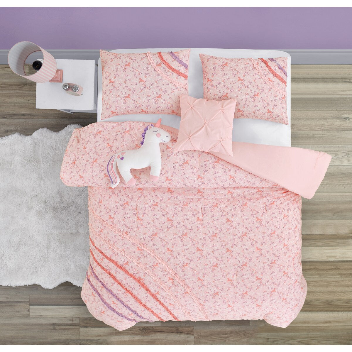 Set copripiumino in microfibra ultra morbida con volant arcobaleno rosa