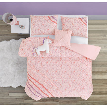 Set copripiumino in microfibra ultra morbida con volant arcobaleno rosa