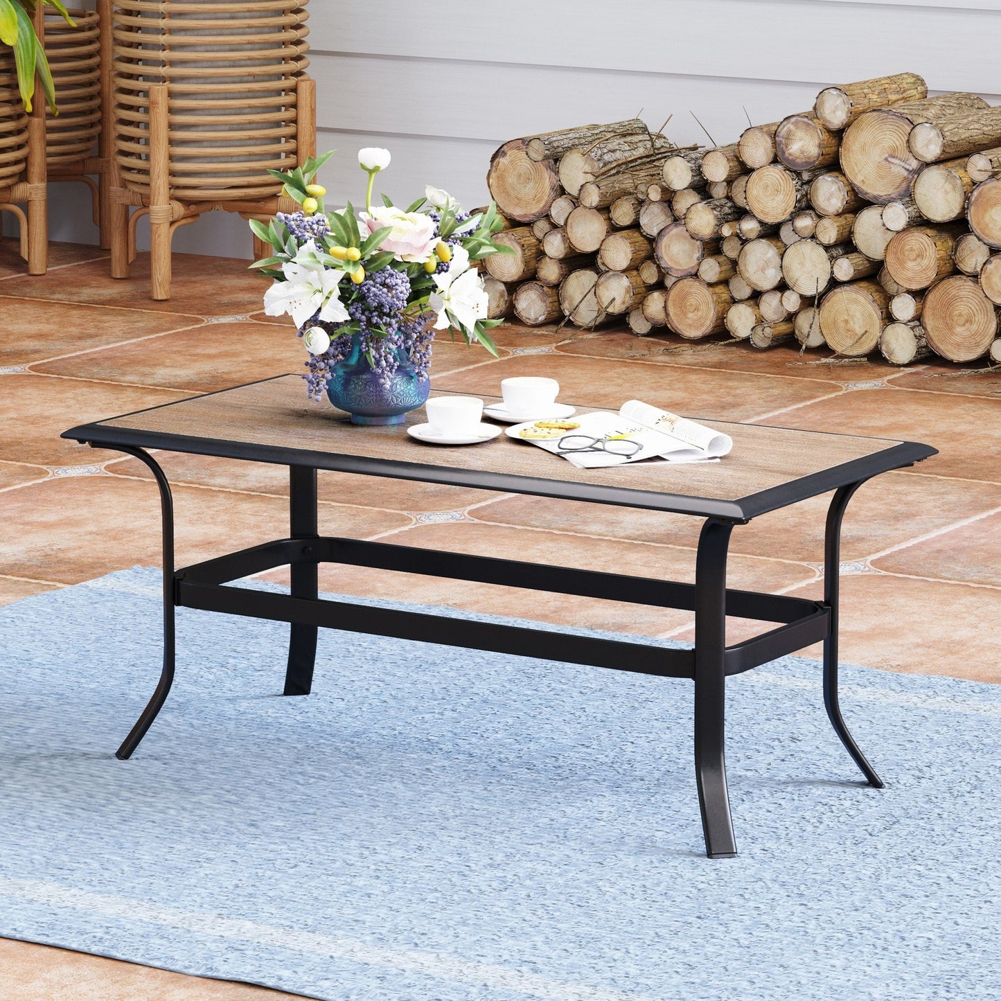 MAISON ARTS Set di mobili da esterno extra large da 6 pezzi: divani a 3 e 2 posti, sedie girevoli, pouf, tavolino da caffè