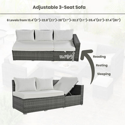 Set di divani da giardino in rattan PE da 6 pezzi con contenitore e sedili regolabili