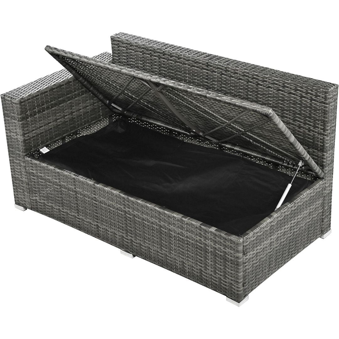 Set di divani da giardino in rattan PE da 6 pezzi con contenitore e sedili regolabili