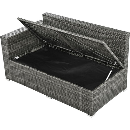 Set di divani da giardino in rattan PE da 6 pezzi con contenitore e sedili regolabili