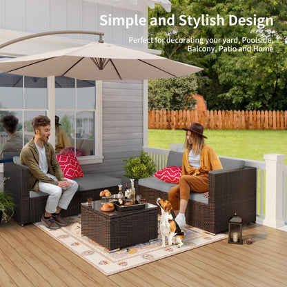 Set di divani componibili da esterno da 5 pezzi, set da conversazione per patio, set di divani componibili in rattan con tavolino da caffè