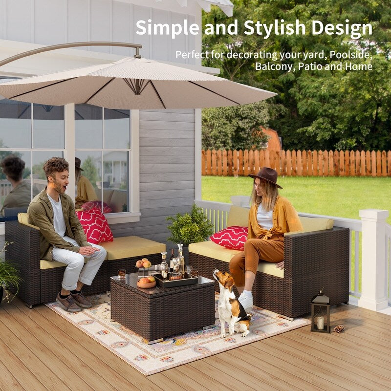 Set di divani componibili da esterno da 5 pezzi, set da conversazione per patio, set di divani componibili in rattan con tavolino da caffè