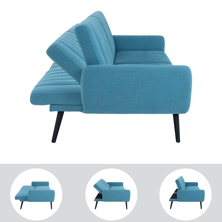 Divano letto futon moderno, divano futon convertibile, divano letto in lino con schienale diviso per soggiorno